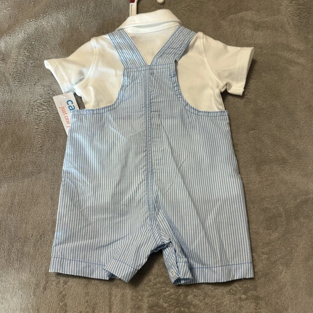 Carter Blue Striped Baby Overalls with Anchor nwt